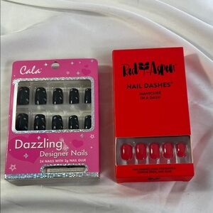 Red Aspen & Cala Designer Press on Nails 2 Pack Sangria Fruit Salad & Black Star